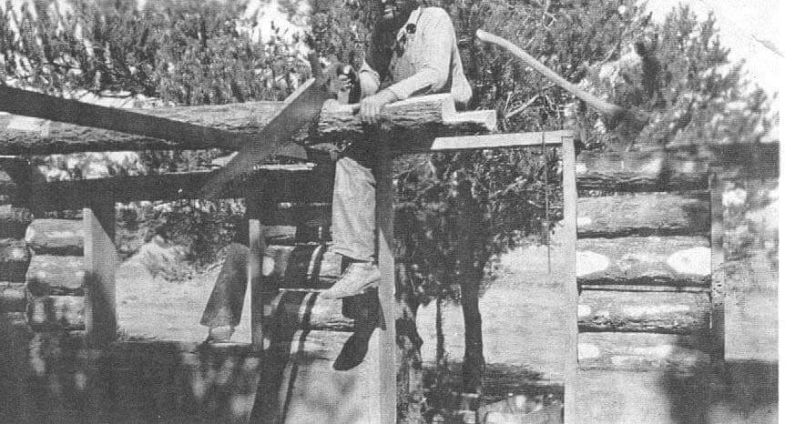 William Wood building on his homestead in 1921. Photo # 1998.38.39, Museums of Western Colorado.